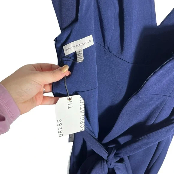 Dress The Population Dana Wrap Waist Bodycon Dress NWT | Navy | Size Small - Picture 5 of 10